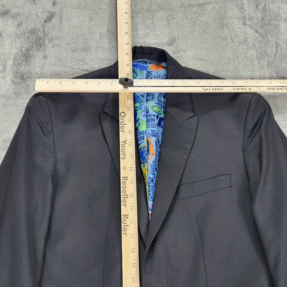 Robert Graham Blazer Mens 42L Black Wool Colorful Lining Sport Coat Jacket